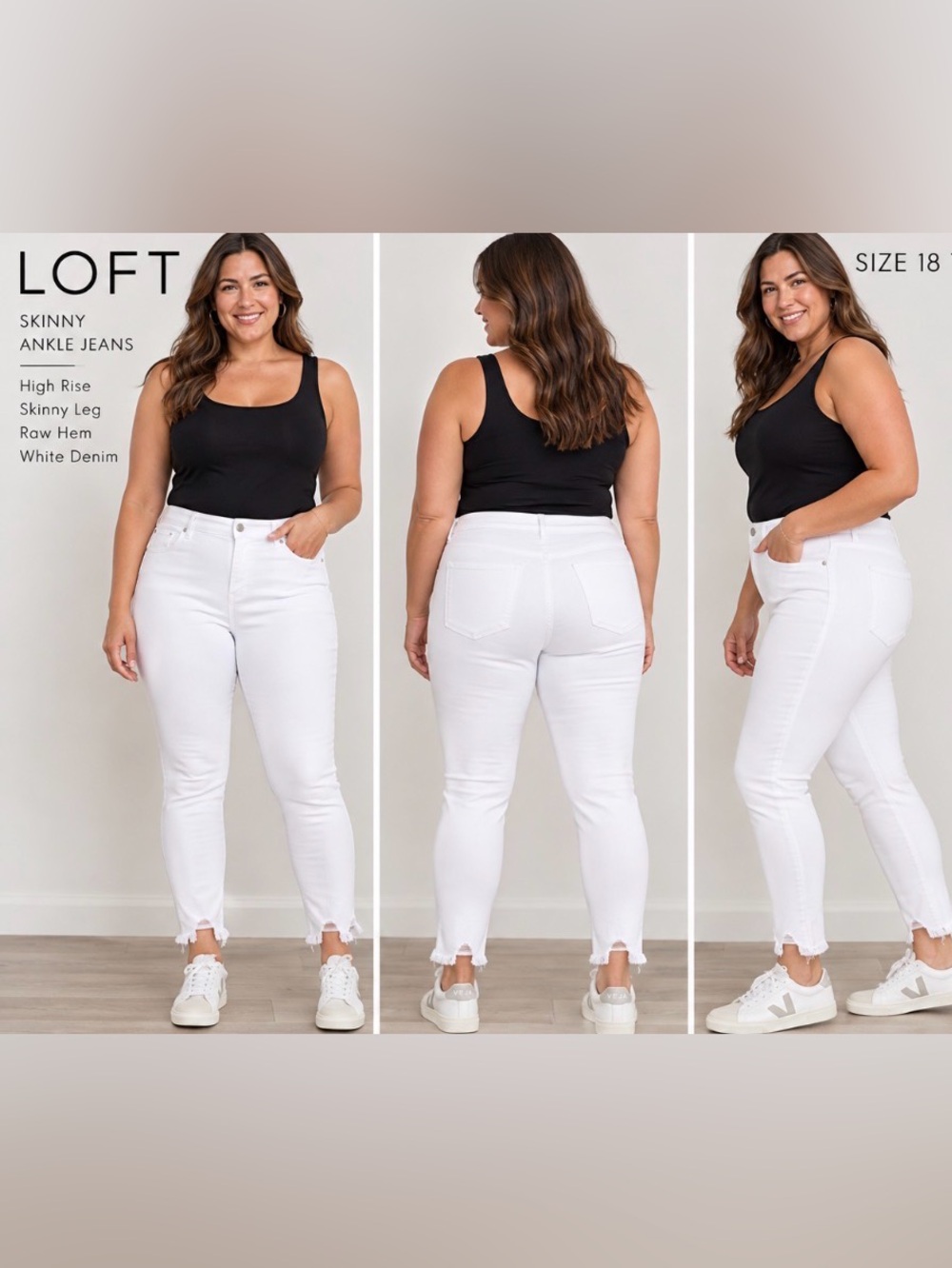 NEW Loft Skinny Crop Slim Pockets Chewed Ankle White Jeans (34/18TALL)